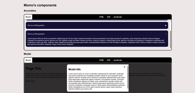 Screenshot of Momo's component site