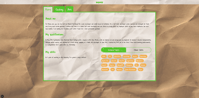 Screenshot of portfolio site